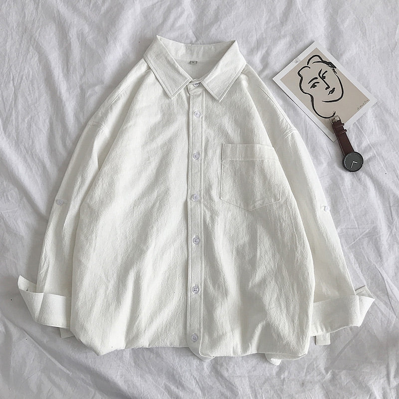 Fashionable Loose Plus Fat Plus Size White Handsome Shirt - bigtallfellastore