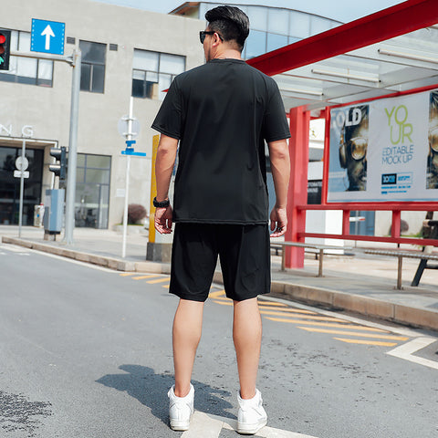 Ice Silk Suit Men's Summer Plus Fat Plus Size Fat Fat Guy Light And Breathable Short-Sleeved Sportswear - bigtallfellastore